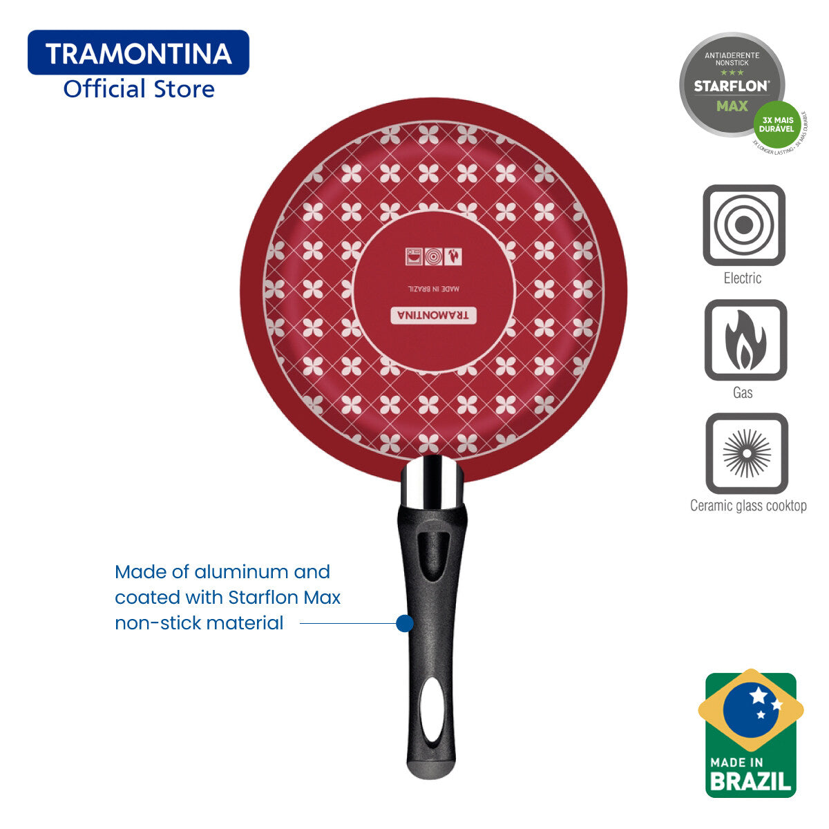 Tramontina Non Stick Frying Pan 20cm (Paris) Black or Red with FREE Spatula