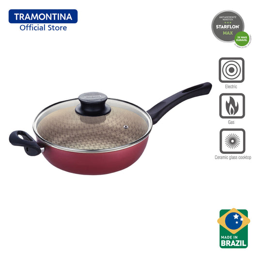 Tramontina Non Stick Wokpan / Skillet with Tempered Glass Lid 26cm (Paris)