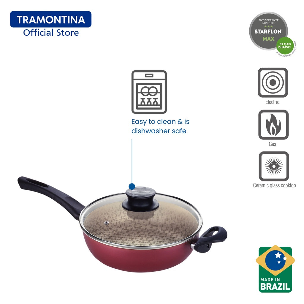 Tramontina Non Stick Wokpan / Skillet with Tempered Glass Lid 26cm (Paris)