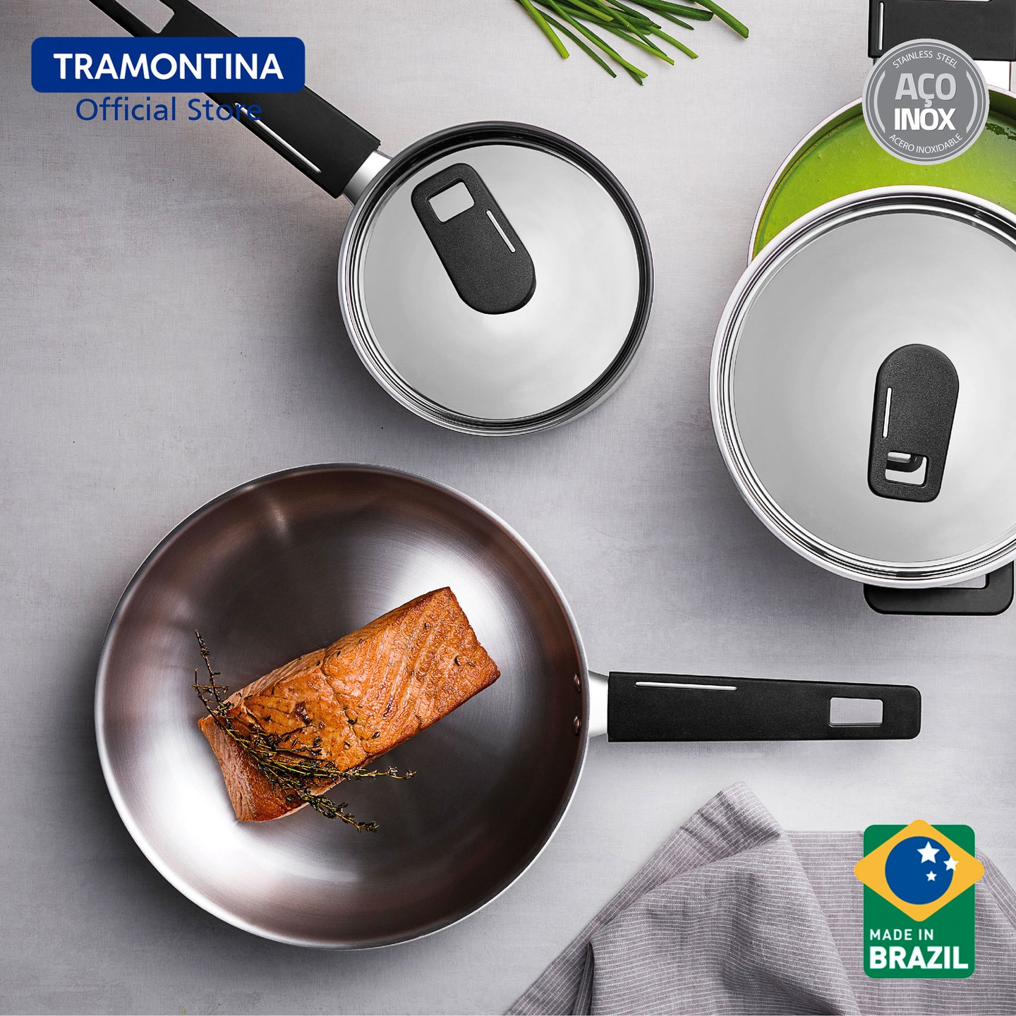 Tramontina Stainless Steel Frying Pan with Tri-ply body 20cm/26cm (Grano)