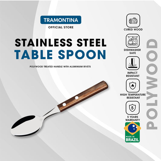 Tramontina Table Spoon with Stainless-Steel and Brown Polywood Handle