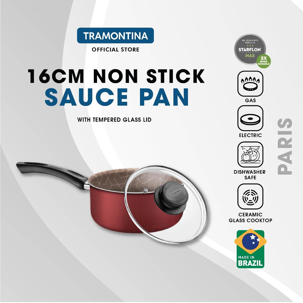 Tramontina Non Stick Sauce Pan with Tempered Glass Lid 16cm (Paris)