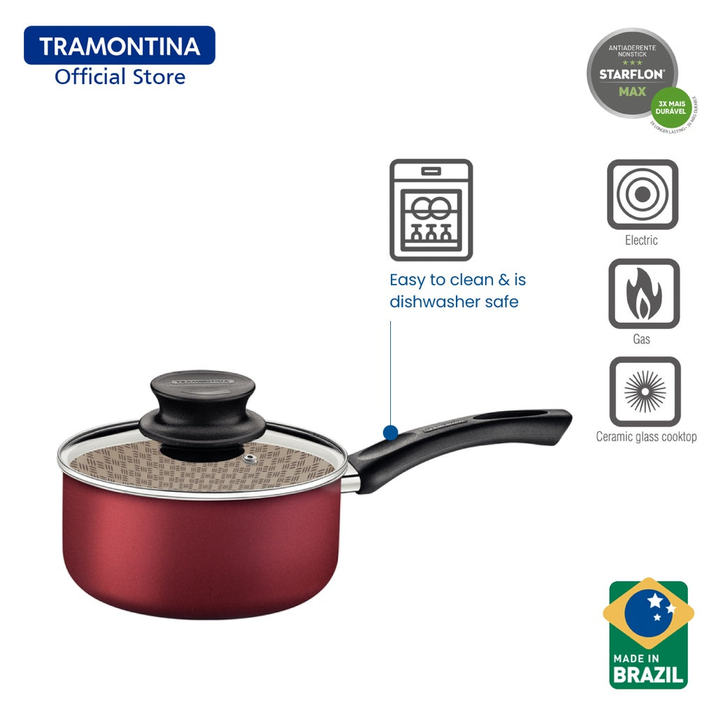 Tramontina Non Stick Sauce Pan with Tempered Glass Lid 20cm (Paris)