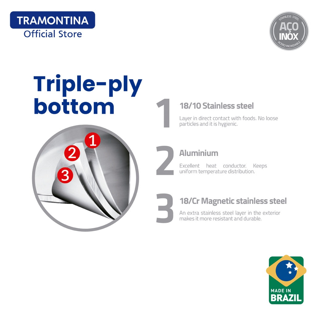 Tramontina Stainless Steel Casserole with Triple-ply Bottom 22cm (Ventura)