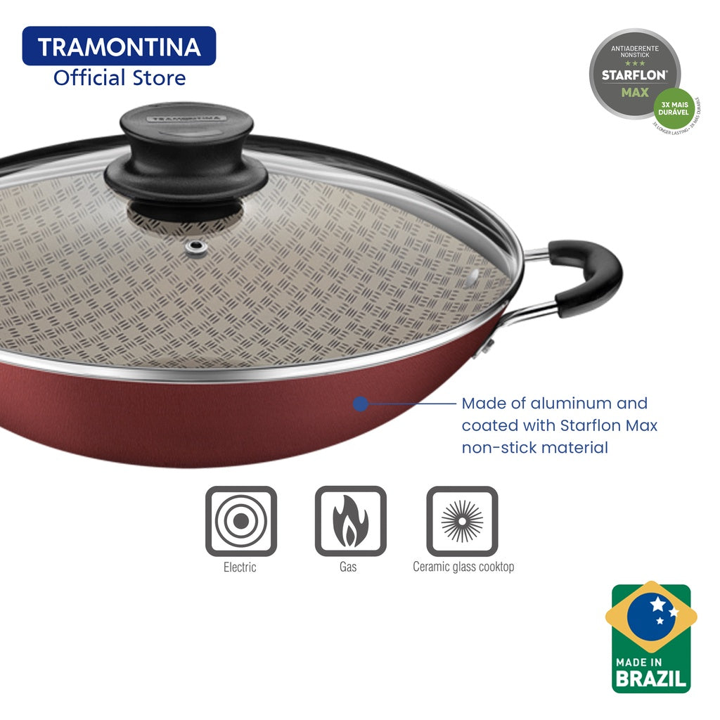 Tramontina Non Stick Chinese Wok with Tempered Lid 36cm (Paris)