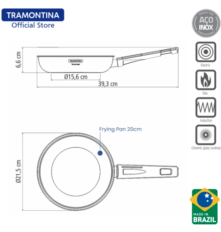 Tramontina Stainless Steel Frying Pan with Tri-ply body 20cm/26cm (Grano)