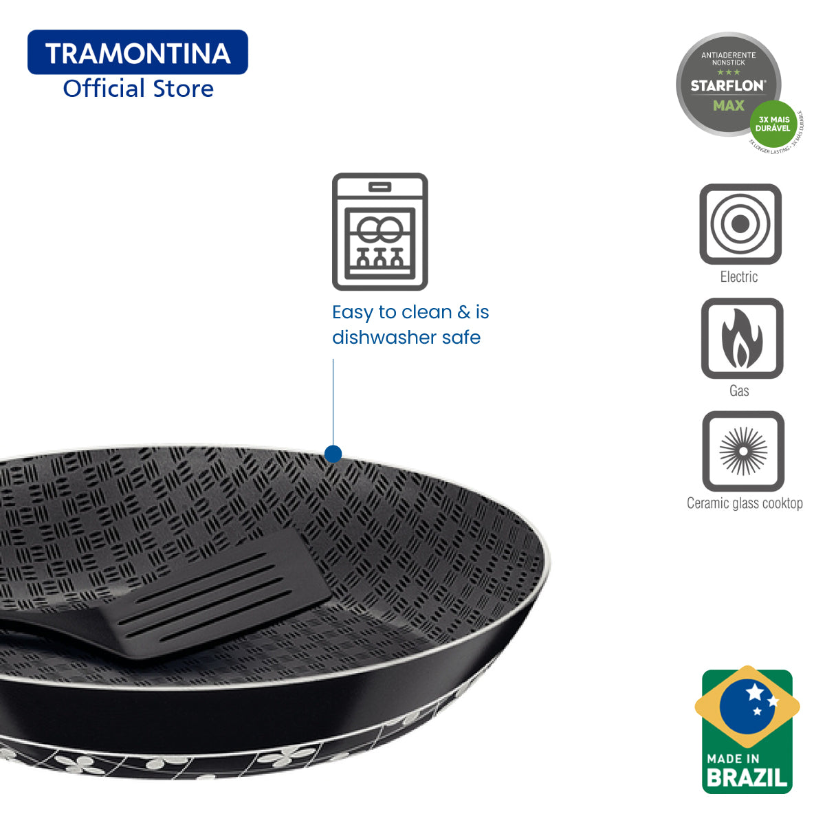 Tramontina Non Stick Frying Pan 28cm (Paris) Black or Red with FREE Spatula