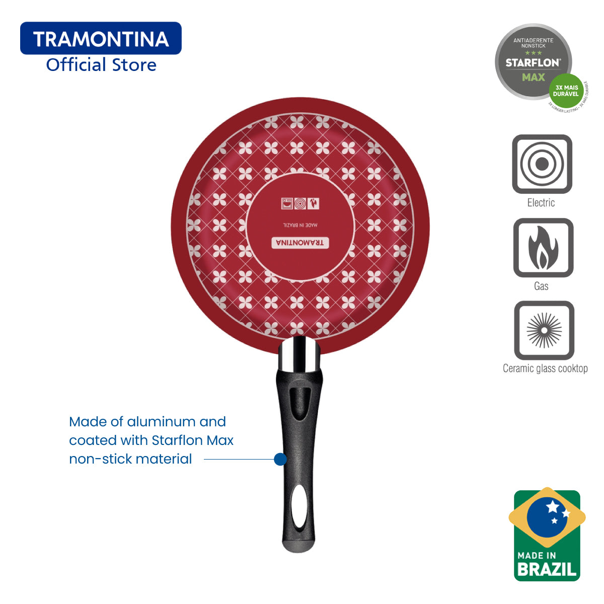 Tramontina Non Stick Frying Pan 28cm (Paris) Black or Red with FREE Spatula