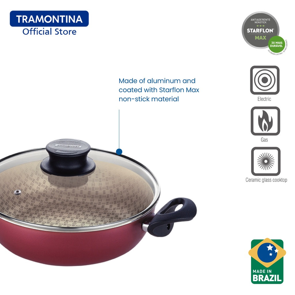 Tramontina Non Stick Wokpan / Skillet with Tempered Glass Lid 26cm (Paris)