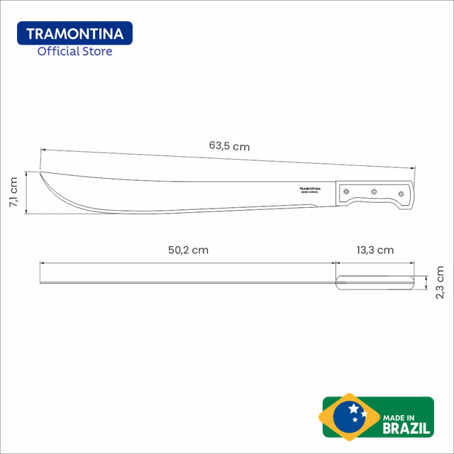 Tramontina 20" Carbon Steel Blade Forest Machete with Wooden Handle (Parang Hutan)