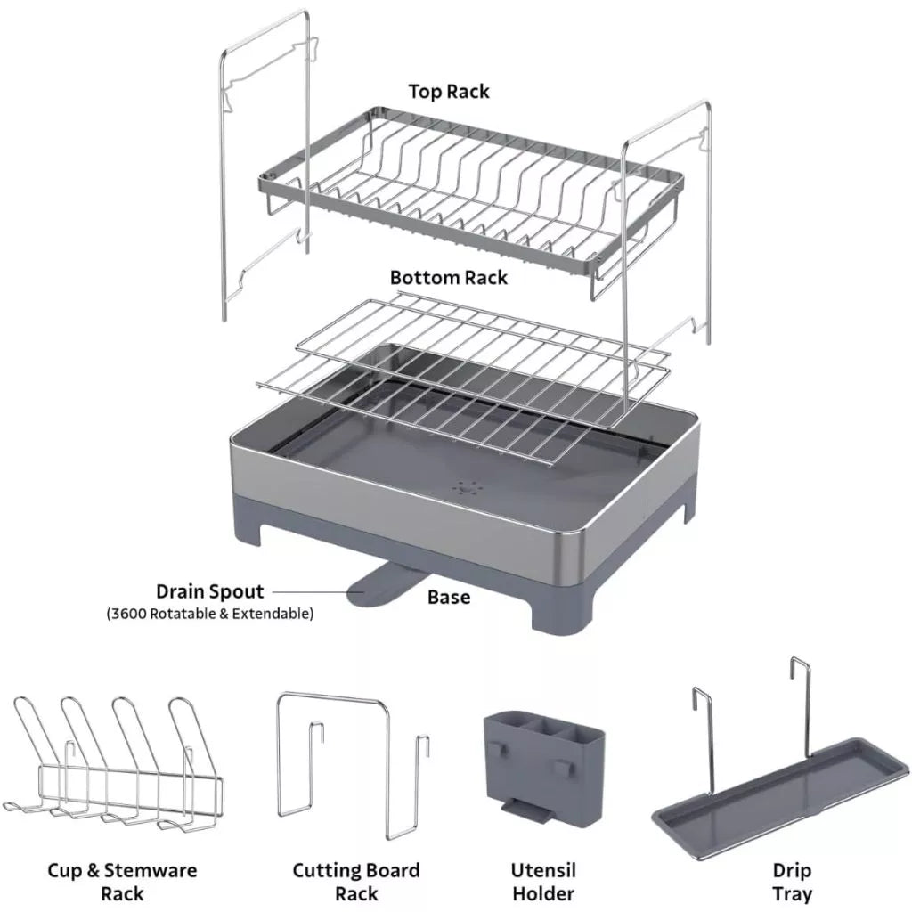 TRAMONTINA 2-Tier Dish Rack, Stainless Steel/Polypropylene