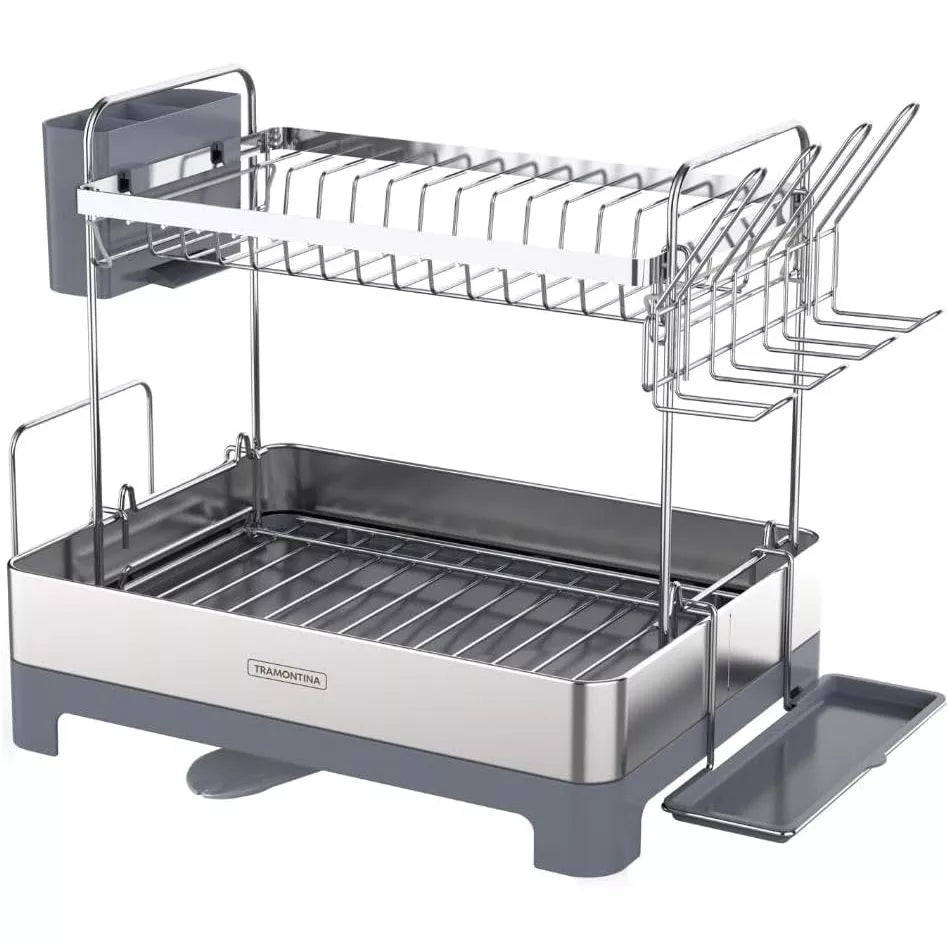 TRAMONTINA 2-Tier Dish Rack, Stainless Steel/Polypropylene