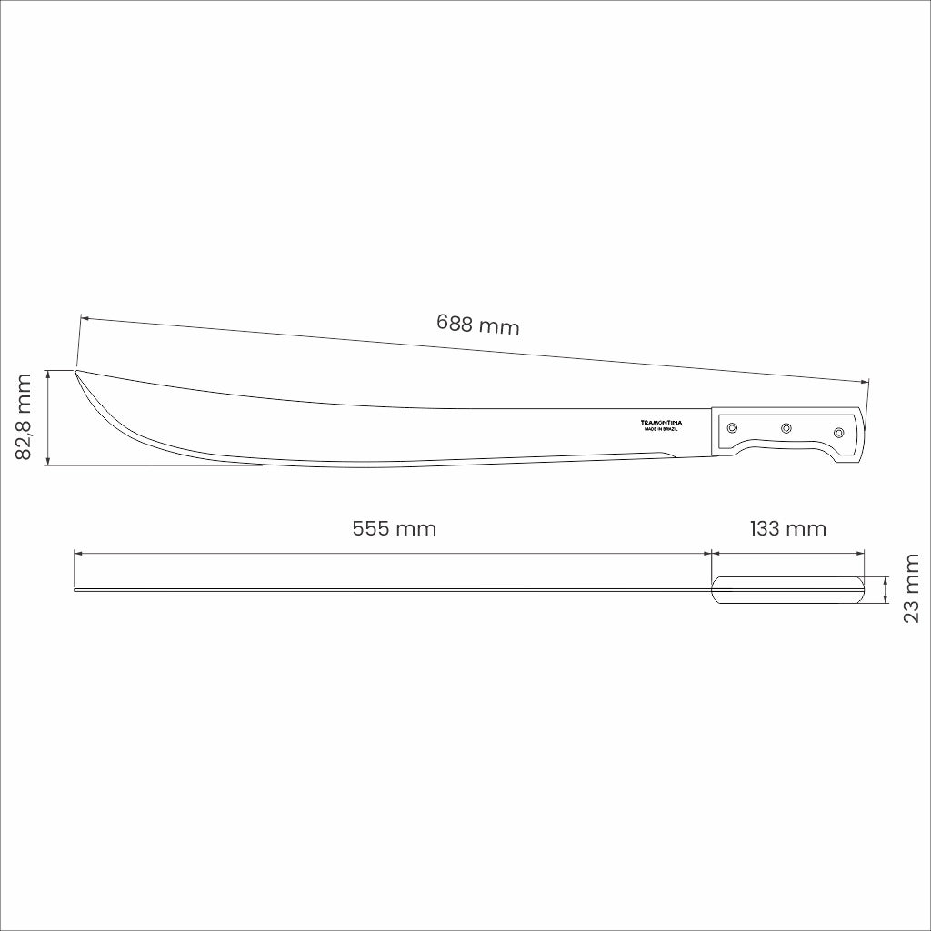 Tramontina 22" Carbon Steel Blade Forest Machete With Wooden Handle & Sharp Tip