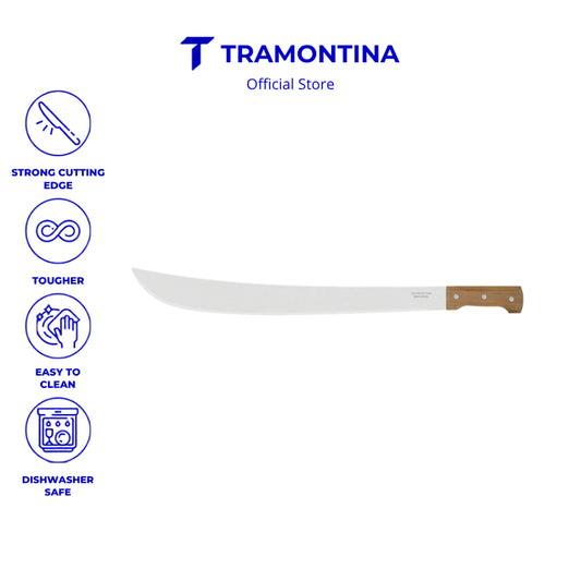 Tramontina 22" Carbon Steel Blade Forest Machete With Wooden Handle & Sharp Tip