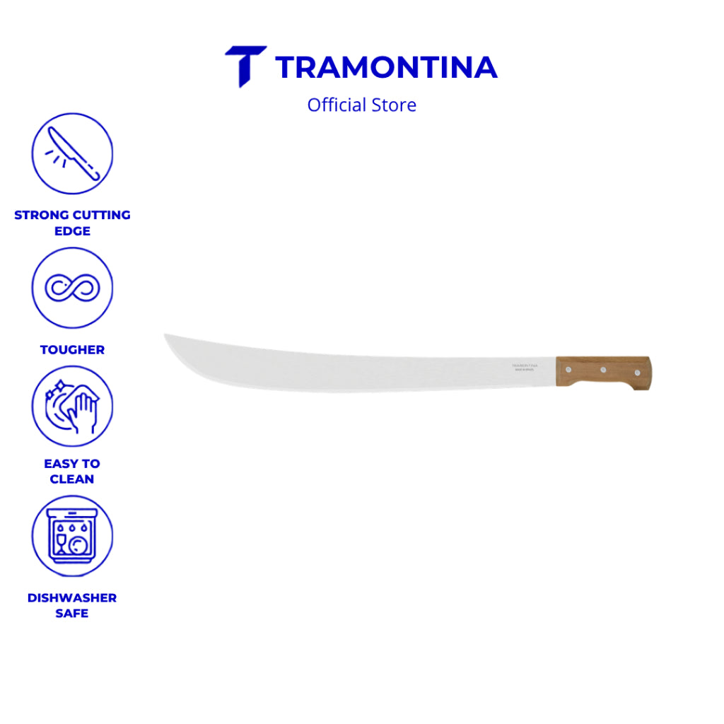 Tramontina 22" Carbon Steel Blade Forest Machete With Wooden Handle & Sharp Tip
