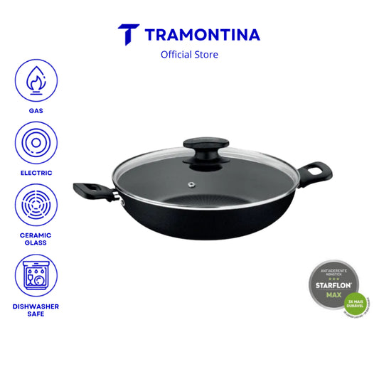 Tramontina Non Stick Chinese Wok with Tempered Lid 28cm (Loreto)
