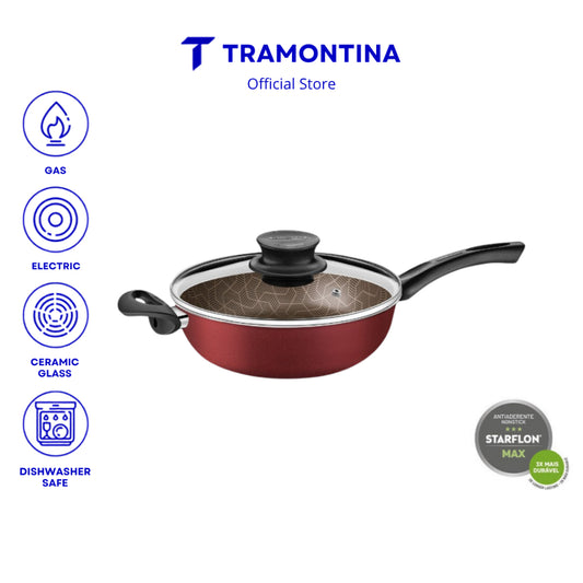 Tramontina Non Stick Wokpan / Skillet with Tempered Glass Lid 26cm (Paris)