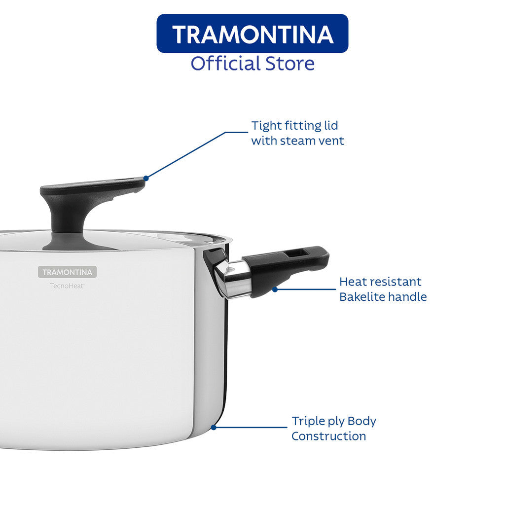 Tramontina Stainless Steel Deep Pot/Casserole with Triple-ply Body 20 or 24cm (Grano)