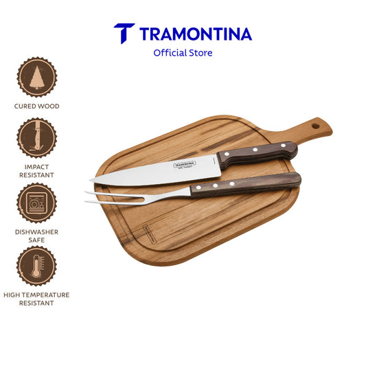 Tramontina Barbecue Knife with Wooden Cutting Board Set 3pcs (Polywood)