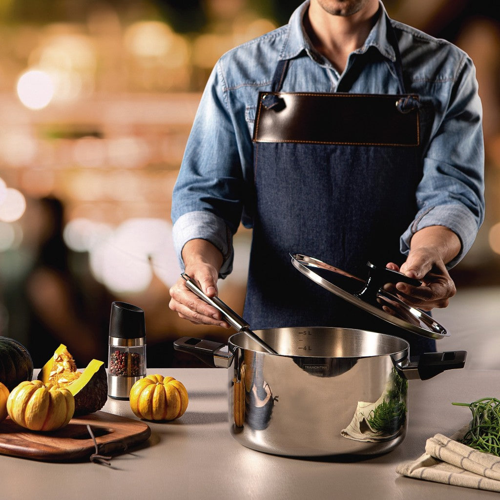 Tramontina Stainless Steel Deep Pot/Casserole with Triple-ply Body 20 or 24cm (Grano)