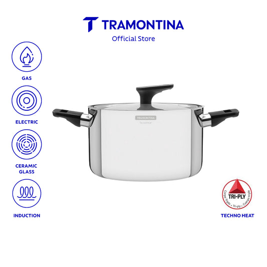 Tramontina Stainless Steel Deep Pot/Casserole with Triple-ply Body 20 or 24cm (Grano)