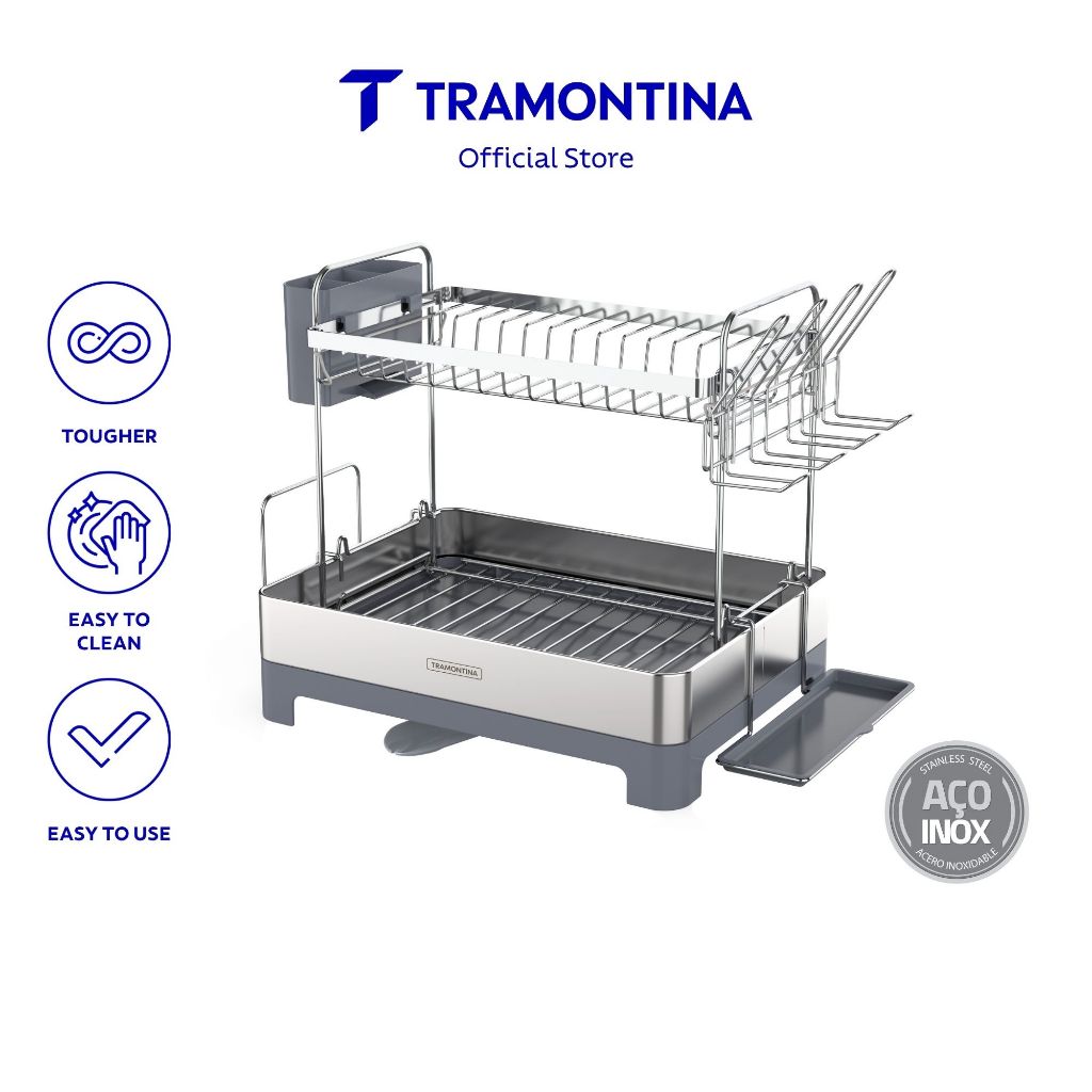 TRAMONTINA 2-Tier Dish Rack, Stainless Steel/Polypropylene